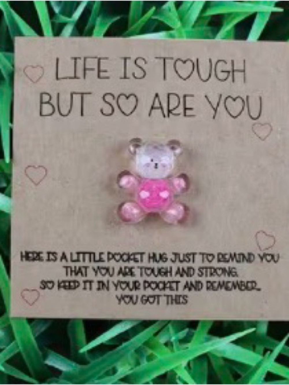 Pink Teddy Pocket Hug Card - Inspirational Quote
